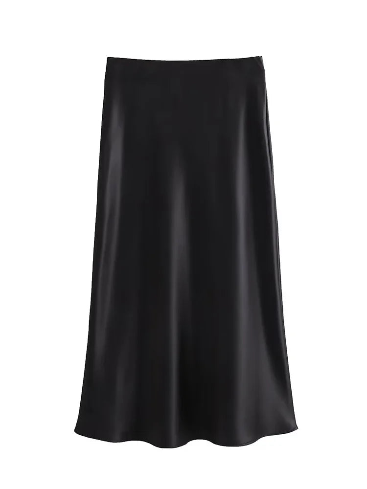 Black Satin skirt Woman High Waist