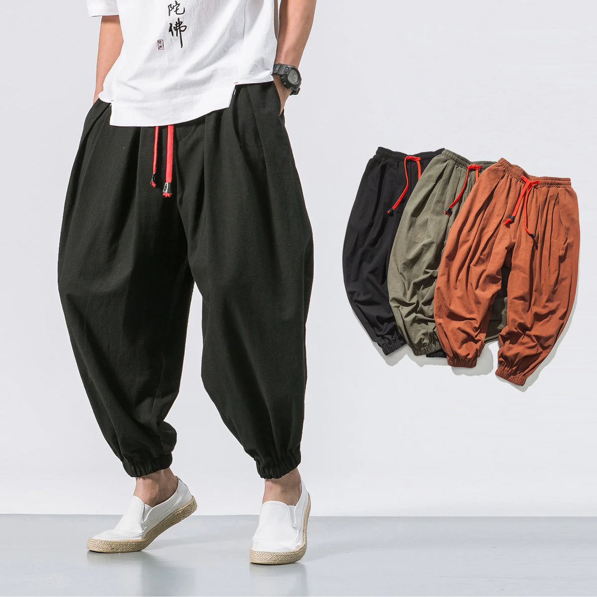 Spring Men Loose Harem Pants Chinese Linen