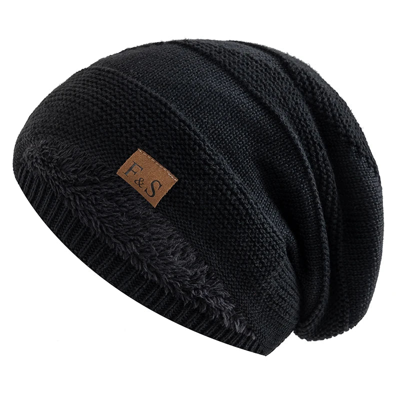New Unisex Slouchy Winter Hats Add Fur Lined Men And Women Warm Beanie Cap