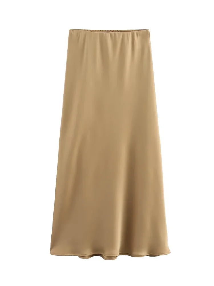 Black Satin skirt Woman High Waist