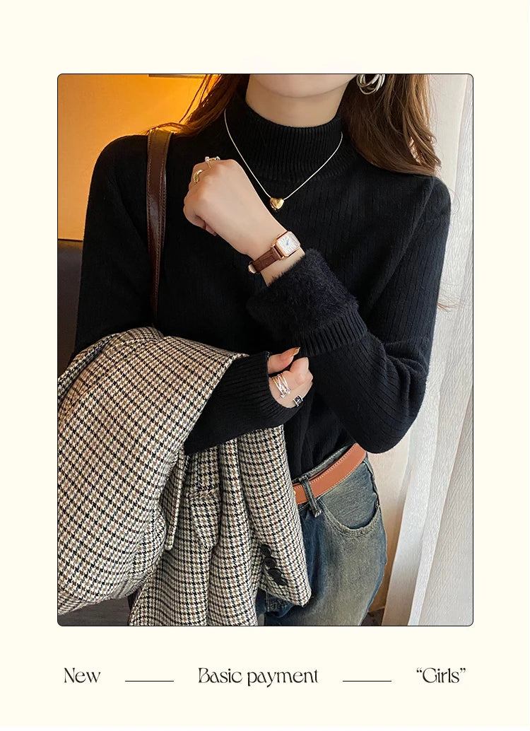 Women's Turtleneck Sweater Winter 2026 Retro with Velvet
