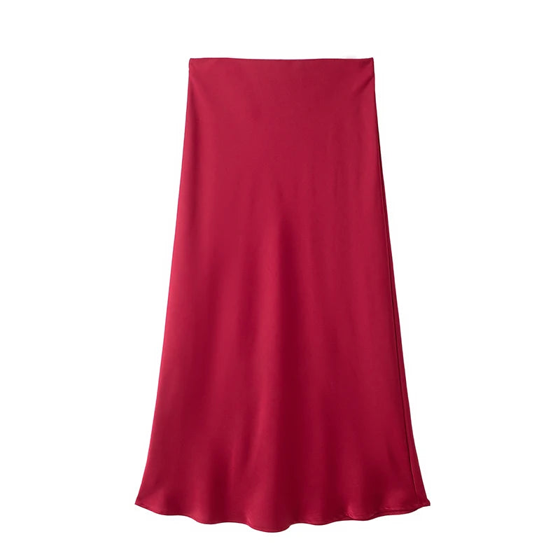 Black Satin skirt Woman High Waist