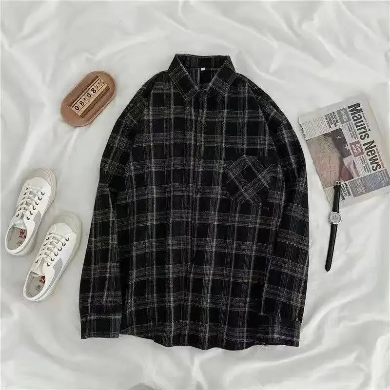 Vintage Plaid Shirts Women Autumn Long Sleeve Oversize Button Up