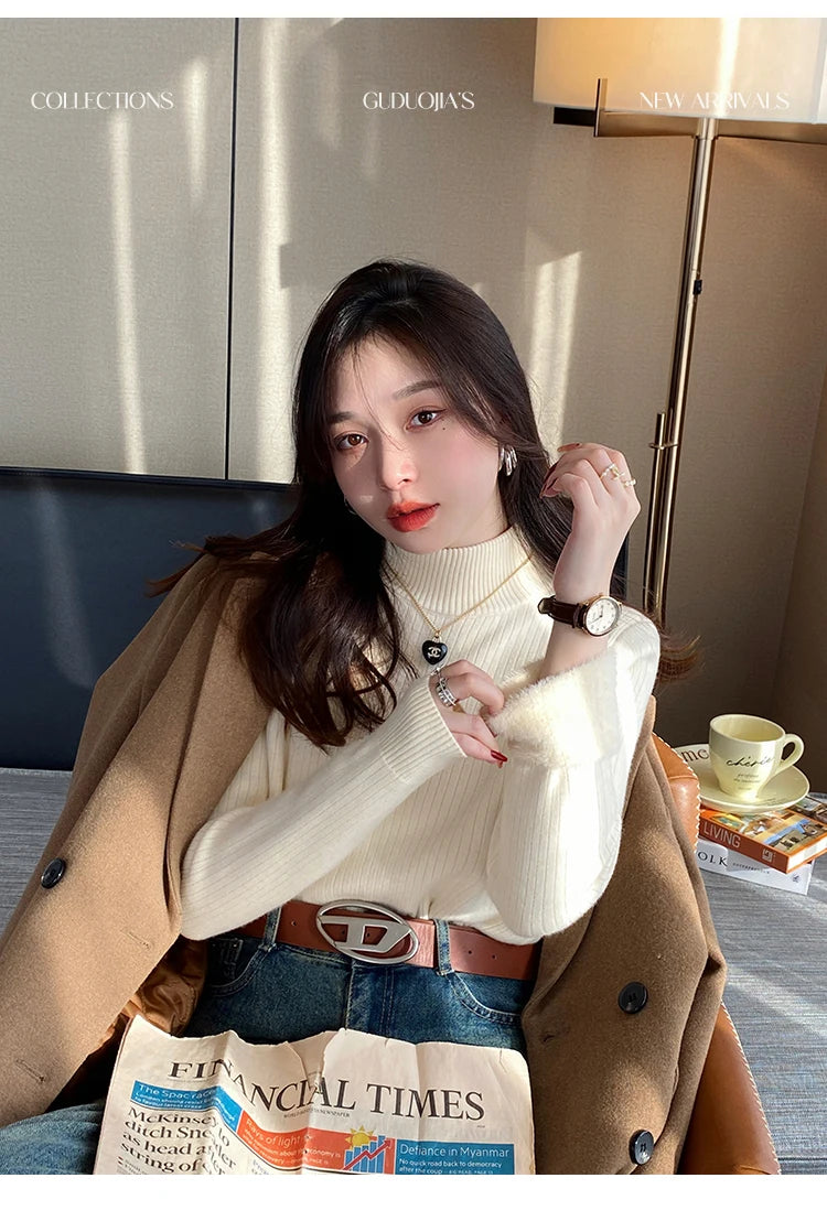 Women's Turtleneck Sweater Winter 2026 Retro with Velvet