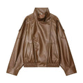 TFMLN Chic Black Faux Leather Jackets Women Long Sleeve