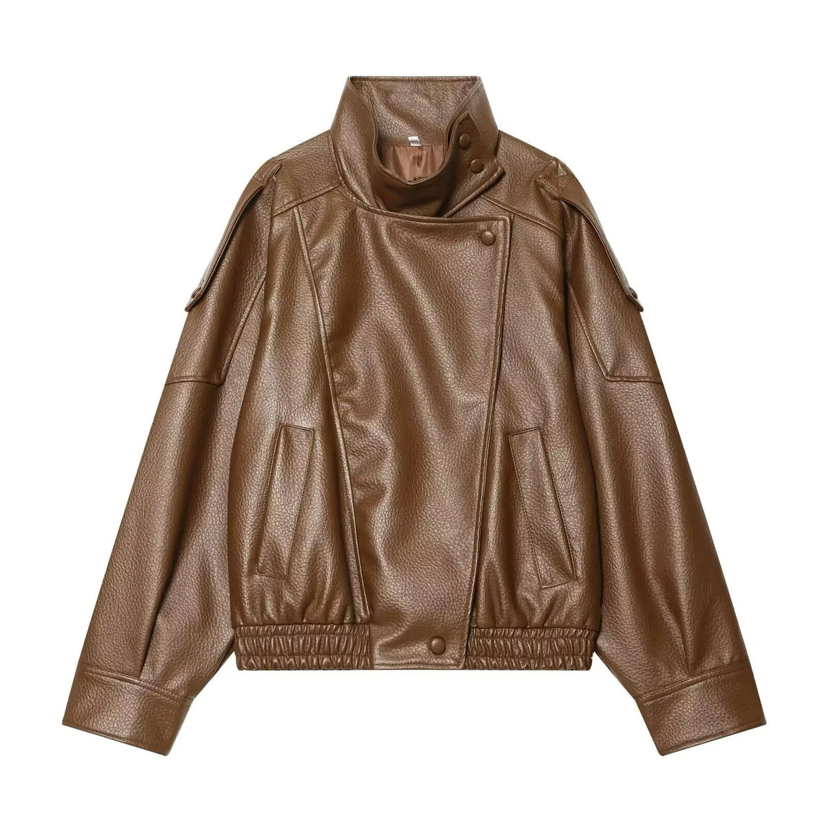 TFMLN Chic Black Faux Leather Jackets Women Long Sleeve