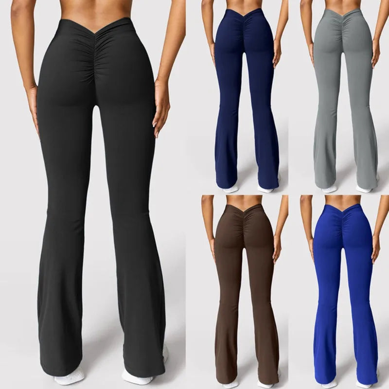 Micro Horn Leggings Women V-back Waist Sports Pants High Waist Push Up