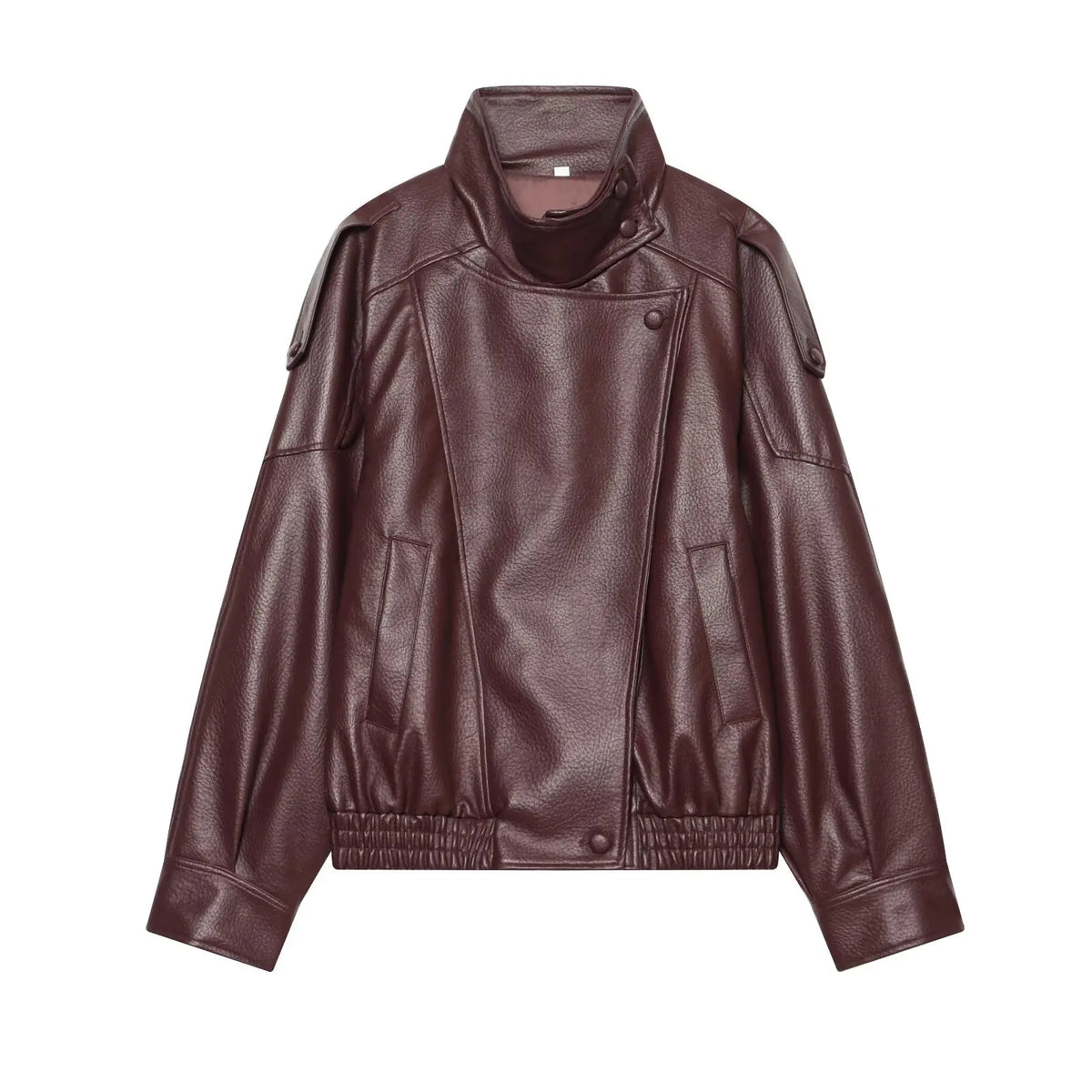 TFMLN Chic Black Faux Leather Jackets Women Long Sleeve