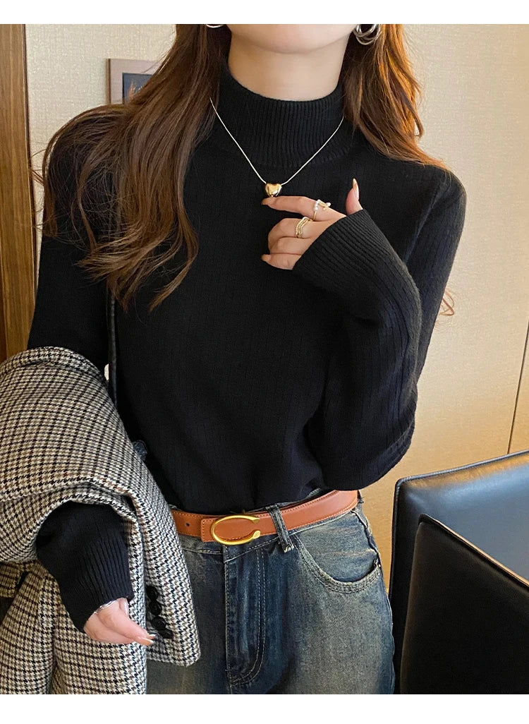 Women's Turtleneck Sweater Winter 2026 Retro with Velvet