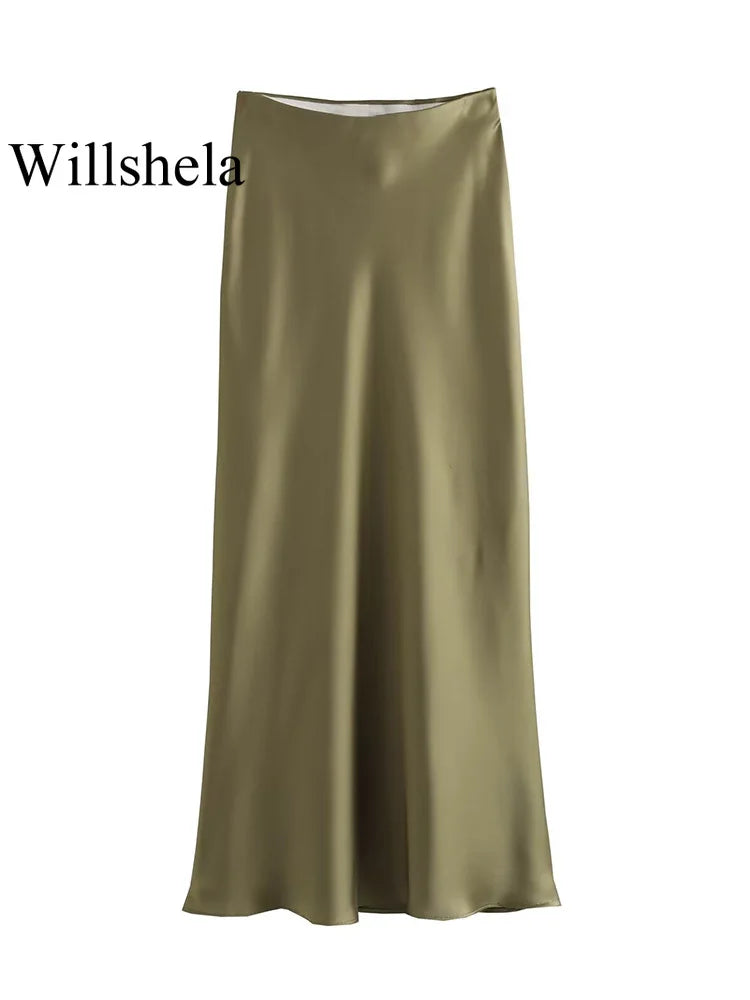 Black Satin skirt Woman High Waist