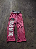 Autumn and winter Fashion High Street Ins Fashion Loose Straight Emboidered Printed Casual Pants