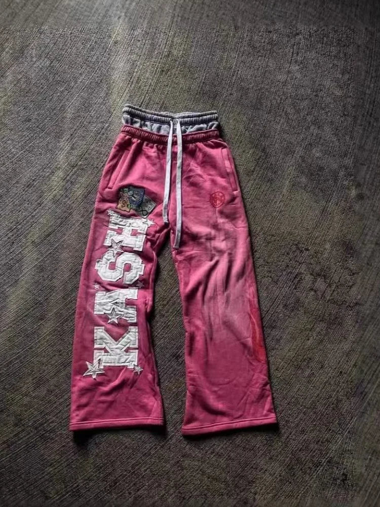 Autumn and winter Fashion High Street Ins Fashion Loose Straight Emboidered Printed Casual Pants