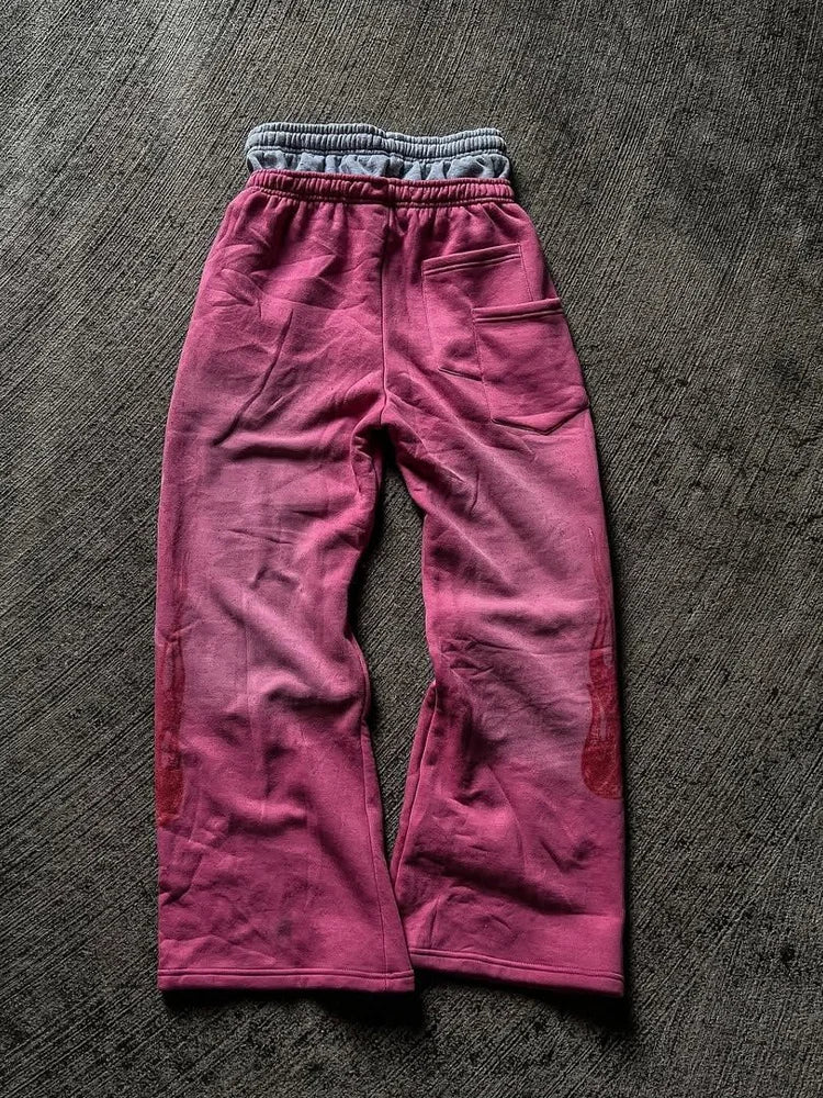 Autumn and winter Fashion High Street Ins Fashion Loose Straight Emboidered Printed Casual Pants