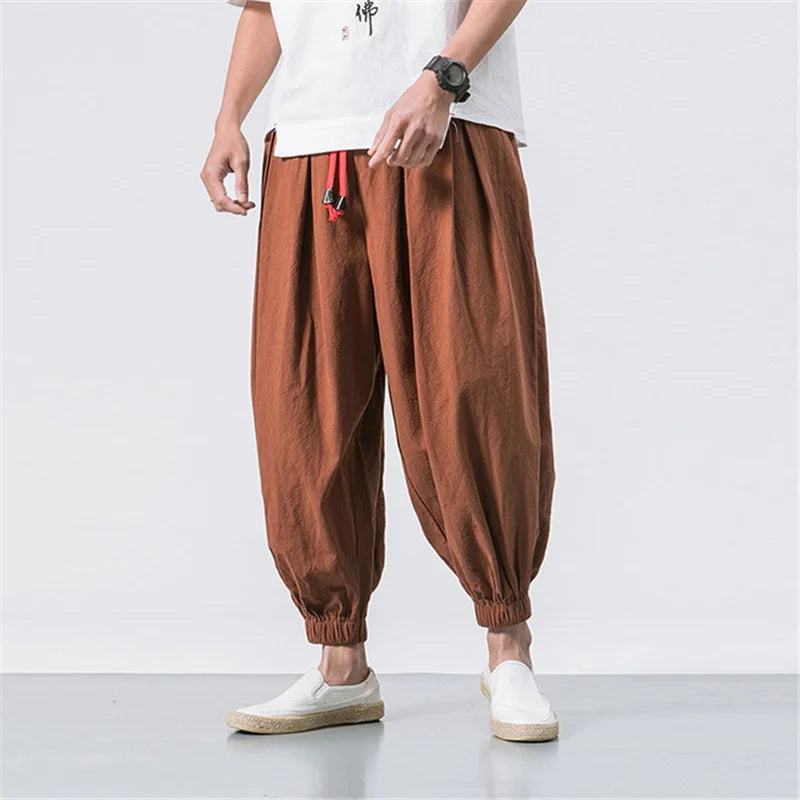 Spring Men Loose Harem Pants Chinese Linen