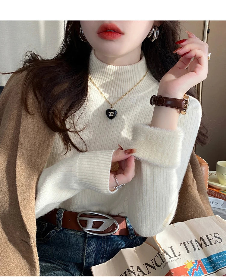 Women's Turtleneck Sweater Winter 2026 Retro with Velvet