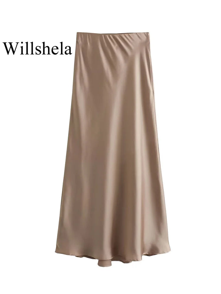Black Satin skirt Woman High Waist