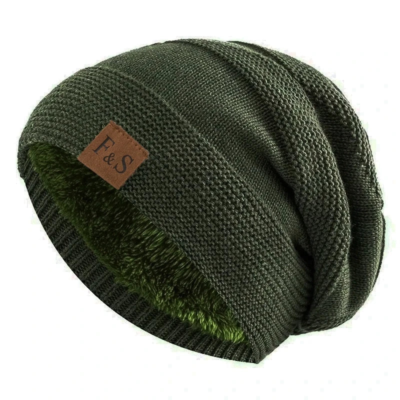 New Unisex Slouchy Winter Hats Add Fur Lined Men And Women Warm Beanie Cap